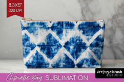 Blue Tie Dye Cosmetic Bag - Shibori Makeup Bag PNG Product Image 1