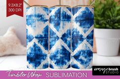 Blue Tie Dye Tumbler Wrap - Shibori Tumbler PNG Sublimation Product Image 1