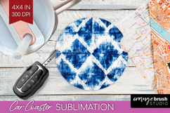 Blue Tie Dye Car Coaster - Shibori Coaster PNG Sublimation Product Image 1