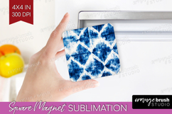 Blue Tie Dye Magnet Sublimation - Shibori Square Magnet PNG Product Image 1
