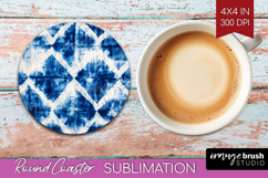 Blue Tie Dye Round Coaster - Shibori Coaster PNG Sublimation Product Image 1