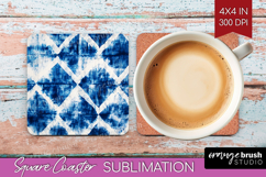 Blue Tie Dye Square Coaster - Shibori Coaster PNG Product Image 1