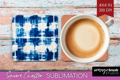 Blue Tie Dye Square Coaster - Shibori Coaster PNG Product Image 1