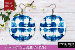 Blue Tie Dye Round Earrings - Shibori PNG Sublimation Product Image 1