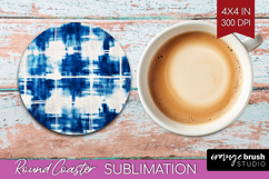 Blue Tie Dye Round Coaster - Shibori Coaster PNG Sublimation Product Image 1