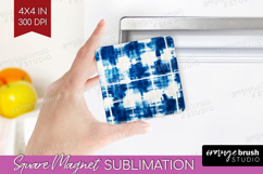 Blue Tie Dye Magnet Sublimation - Shibori Square Magnet PNG Product Image 1