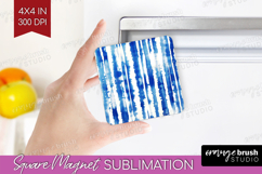 Blue Tie Dye Magnet Sublimation - Shibori Square Magnet PNG Product Image 1