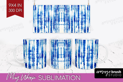 Blue Tie Dye Mug Wrap - Shibori Mug PNG Sublimation Product Image 1
