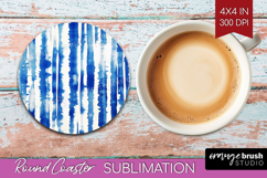 Blue Tie Dye Round Coaster - Shibori Coaster PNG Sublimation Product Image 1