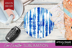 Blue Tie Dye Car Coaster - Shibori Coaster PNG Sublimation Product Image 1