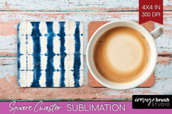Blue Tie Dye Square Coaster - Shibori Coaster PNG Product Image 1