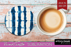 Blue Tie Dye Round Coaster - Shibori Coaster PNG Sublimation Product Image 1