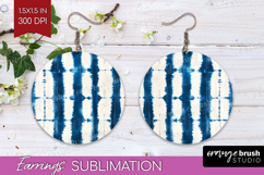 Blue Tie Dye Round Earrings - Shibori PNG Sublimation Product Image 1