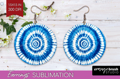 Blue Tie Dye Round Earrings - Shibori PNG Sublimation Product Image 1