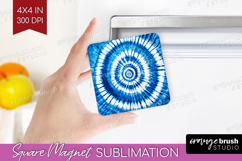 Blue Tie Dye Magnet Sublimation - Shibori Square Magnet PNG Product Image 1