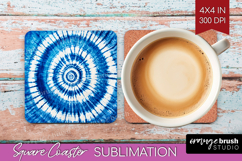 Blue Tie Dye Square Coaster - Shibori Coaster PNG Product Image 1