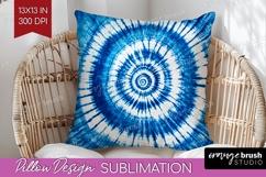 Blue Tie Dye Pillow Sublimation - Shibori Pillow Cover PNG Product Image 1