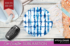 Blue Tie Dye Car Coaster - Shibori Coaster PNG Sublimation Product Image 1