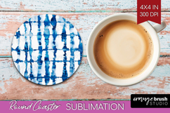 Blue Tie Dye Round Coaster - Shibori Coaster PNG Sublimation Product Image 1