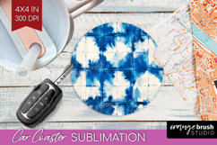 Blue Tie Dye Car Coaster - Shibori Coaster PNG Sublimation Product Image 1