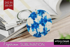 Blue Tie Dye Keychain PNG - Shibori Keychain Sublimation Product Image 1
