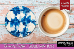 Blue Tie Dye Round Coaster - Shibori Coaster PNG Sublimation Product Image 1
