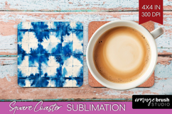 Blue Tie Dye Square Coaster - Shibori Coaster PNG Product Image 1