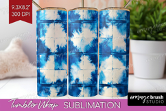 Blue Tie Dye Tumbler Wrap - Shibori Tumbler PNG Sublimation Product Image 1