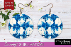 Blue Tie Dye Round Earrings - Shibori PNG Sublimation Product Image 1