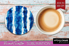 Blue Tie Dye Round Coaster - Shibori Coaster PNG Sublimation Product Image 1