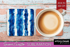 Blue Tie Dye Square Coaster - Shibori Coaster PNG Product Image 1