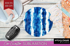 Blue Tie Dye Car Coaster - Shibori Coaster PNG Sublimation Product Image 1