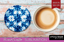 Blue Tie Dye Round Coaster - Shibori Coaster PNG Sublimation Product Image 1