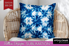 Blue Tie Dye Pillow Sublimation - Shibori Pillow Cover PNG Product Image 1