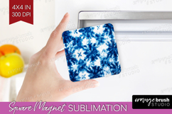 Blue Tie Dye Magnet Sublimation - Shibori Square Magnet PNG Product Image 1