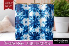 Blue Tie Dye Tumbler Wrap - Shibori Tumbler PNG Sublimation Product Image 1