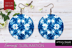 Blue Tie Dye Round Earrings - Shibori PNG Sublimation Product Image 1