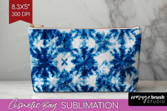 Blue Tie Dye Cosmetic Bag - Shibori Makeup Bag PNG Product Image 1