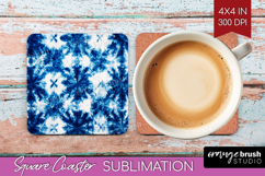 Blue Tie Dye Square Coaster - Shibori Coaster PNG Product Image 1