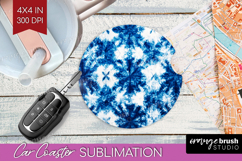 Blue Tie Dye Car Coaster - Shibori Coaster PNG Sublimation Product Image 1