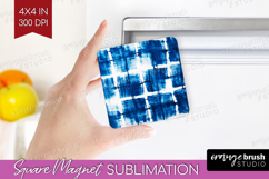 Blue Tie Dye Magnet Sublimation - Shibori Square Magnet PNG Product Image 1
