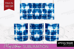 Blue Tie Dye Mug Wrap - Shibori Mug PNG Sublimation Product Image 1
