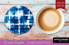 Blue Tie Dye Round Coaster - Shibori Coaster PNG Sublimation Product Image 1