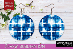 Blue Tie Dye Round Earrings - Shibori PNG Sublimation Product Image 1