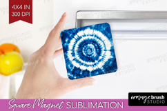 Blue Tie Dye Magnet Sublimation - Shibori Square Magnet PNG Product Image 1
