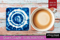 Blue Tie Dye Square Coaster - Shibori Coaster PNG Product Image 1