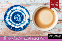 Blue Tie Dye Round Coaster - Shibori Coaster PNG Sublimation Product Image 1
