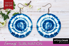Blue Tie Dye Round Earrings - Shibori PNG Sublimation Product Image 1