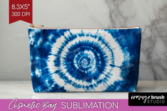 Blue Tie Dye Cosmetic Bag - Shibori Makeup Bag PNG Product Image 1