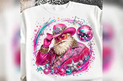 Pink Cowboy Santa PNG, Western Christmas Disco Santa, Leopar Product Image 2